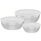 Jogo De Potes Em Aço Inox Com Tampa Plástica Tramontina Freezinox 3 Peças Para Alimentos