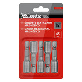 Soquete Magnético Para Parafusadeira 1/4 Polegadas 45 mm 5 Peças Aço CrV Mtx