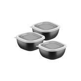 Jogo De 3 Potes Tramontina MixColor 300ml Polipropileno Preto Com Tampa Transparente Livre De BPA