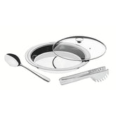Kit Para Servir 3 Peças Tramontina Ciclo Redondo Em Aço Inox Com Tampa De Vidro E Brilho