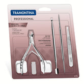 Kit Manicure Tramontina 4 Peças Aço Inox Alicate Pinça Empurrador Palito Esterilizável Autoclave