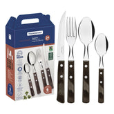 Faqueiro Tramontina Polywood 24 Peças Aço Inox Cabos Madeira Tratada Castanho Resistente Lavável