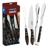 Jogo Para Churrasco Tramontina 3 Peças Aço Inox E Madeira Polywood Castanho Faca Garfo Pegador