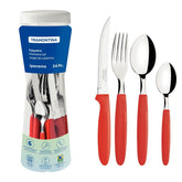Faqueiro Tramontina Ipanema 24 Peças Aço Inox Vermelho Com Pote Plástico Para Mesa Dia A Dia