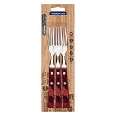 Conjunto 3 Garfos Para Churrasco Tramontina Polywood Aço Inox Cabo Vermelho Resistente Alta Qualidade