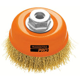 Escova Tipo Copo Arame Ondulado 4'' 0,3mm M14 Escova Aço Latonado Temperado Tramontina PRO