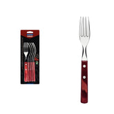 Conjunto 6 Garfos Para Churrasco Tramontina Polywood Vermelho Lâminas Aço Inox Madeira Tratada