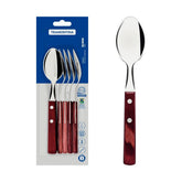 Conjunto 6 Colheres De Mesa Tramontina Polywood Vermelho Aço Inox Madeira Tratada Alta Resistência