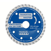 Disco de Corte Diamantado 80m/s 14.000rpm 4,3/8 20-16mm Porcelanato Resistência Alta Tramontina MASTER