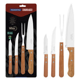 Jogo Para Churrasco Tramontina Dynamic 04 Peças Lâminas Aço Inox Cabos Madeira Natural Faca Garfo