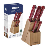 Jogo De Facas Tramontina Polywood Aço Inox Cabos Vermelhos Com Suporte 6 Peças