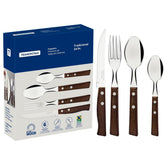 Faqueiro Tramontina Tradicional 24 Peças Aço Inox Cabos Madeira Natural Resistente Jogo Completo