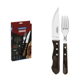 Jogo De Talheres Jumbo Para Churrasco Tramontina 4 Peças Aço Inox E Cabo Polywood Castanho