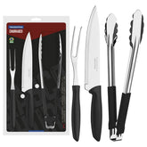 Kit Para Churrasco 3 Peças Tramontina Plenus Lâminas Aço Inox Cabo Polipropileno Preto Resistente