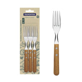 Conjunto 3 Garfos De Mesa Tramontina Dynamic Aço Inox Cabo Madeira Natural Resistente Estilo Rústico