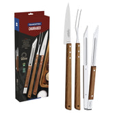 Kit Para Churrasco Tramontina 3 Peças Em Aço Inox E Madeira Com Pegador Faca E Garfo Trinchante