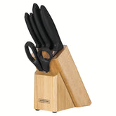 Jogo De Facas Tramontina Plenus 6 Peças Aço Inox Com Suporte De Madeira Preto Para Cozinha