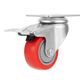 Rodízio Borracha Vermelha 3'' 75mm PVC Poliuretano Com Freio 50kg Giratório MTX