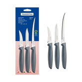 Jogo De Facas Tramontina Plenus 3 Peças Aço Inox Cabo Polipropileno Cinza Resistente Cozinha