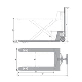 Paleteira Carro Hidráulico Pantográfico 1000Kg 685X1150 mm Roda Simples Nylon TP1000 Bovenau