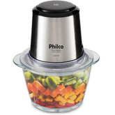 Processador Inox Glass PPS01I 350W Philco Com Tigela de Vidro 1,2L Função Pulsar 220V