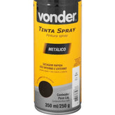 Tinta Spray Acrílica Preto Metálico 350ML/250G Vonder