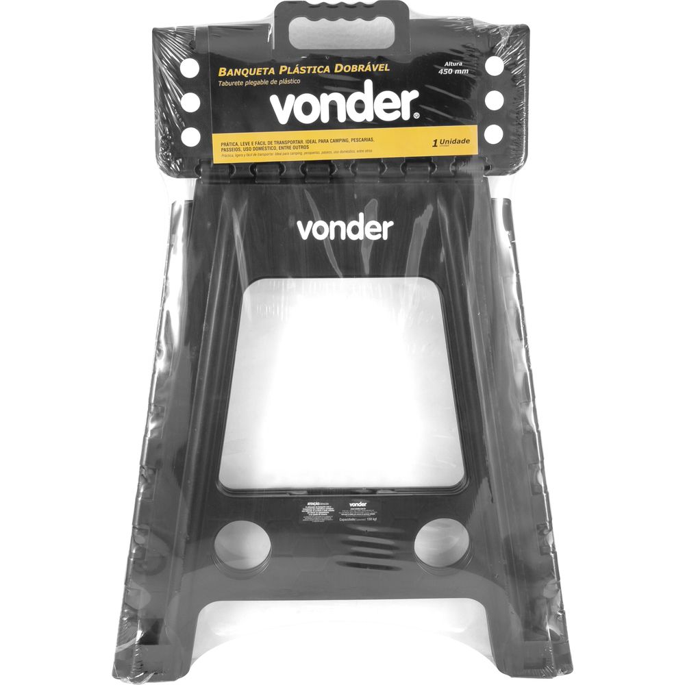 Banqueta Plástica Dobrável Preta Altura 450 mm - Vonder