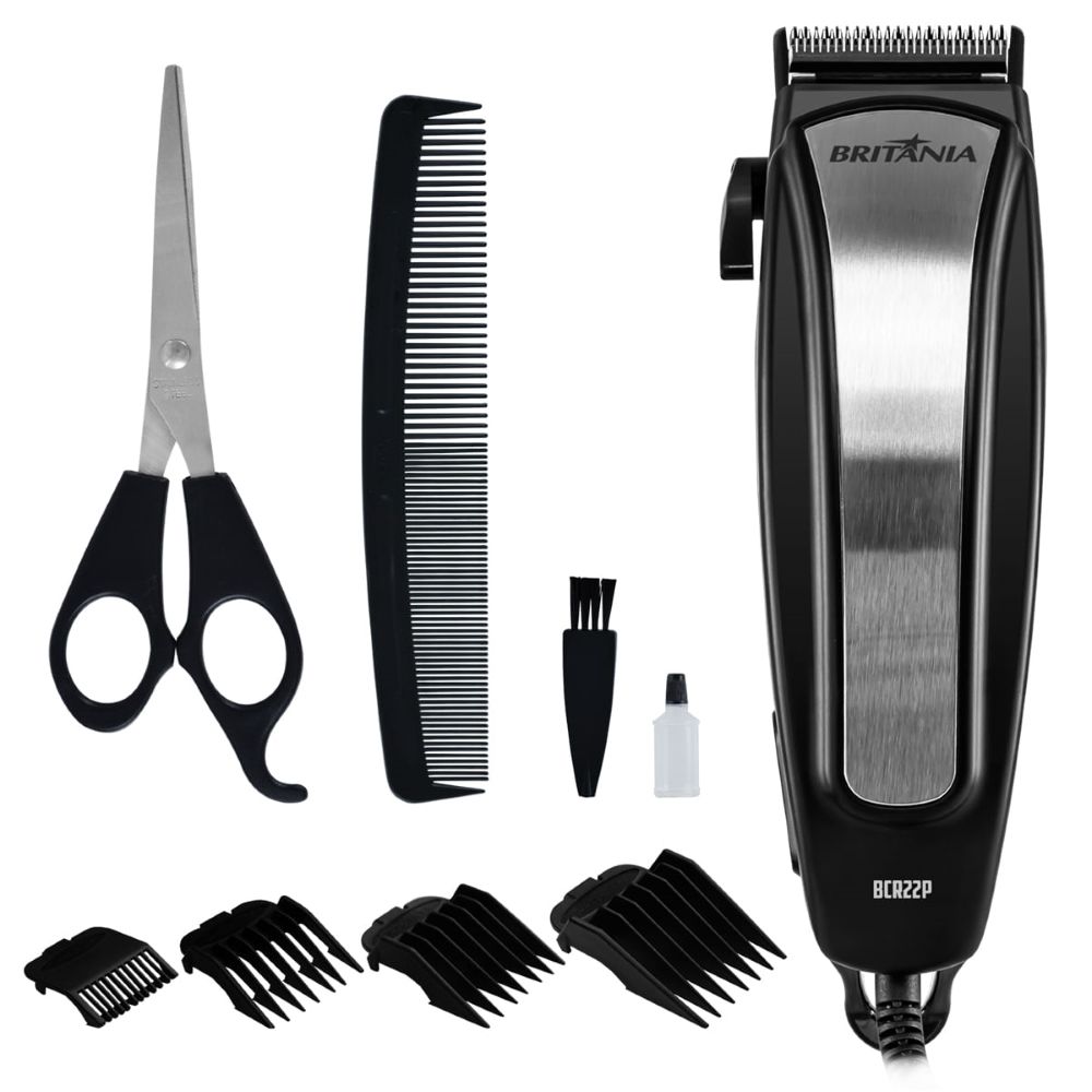 Máquina de Cortar Cabelo BCR22P Britânia Com 9 Acessórios Lâmina de Aço Inox 220V
