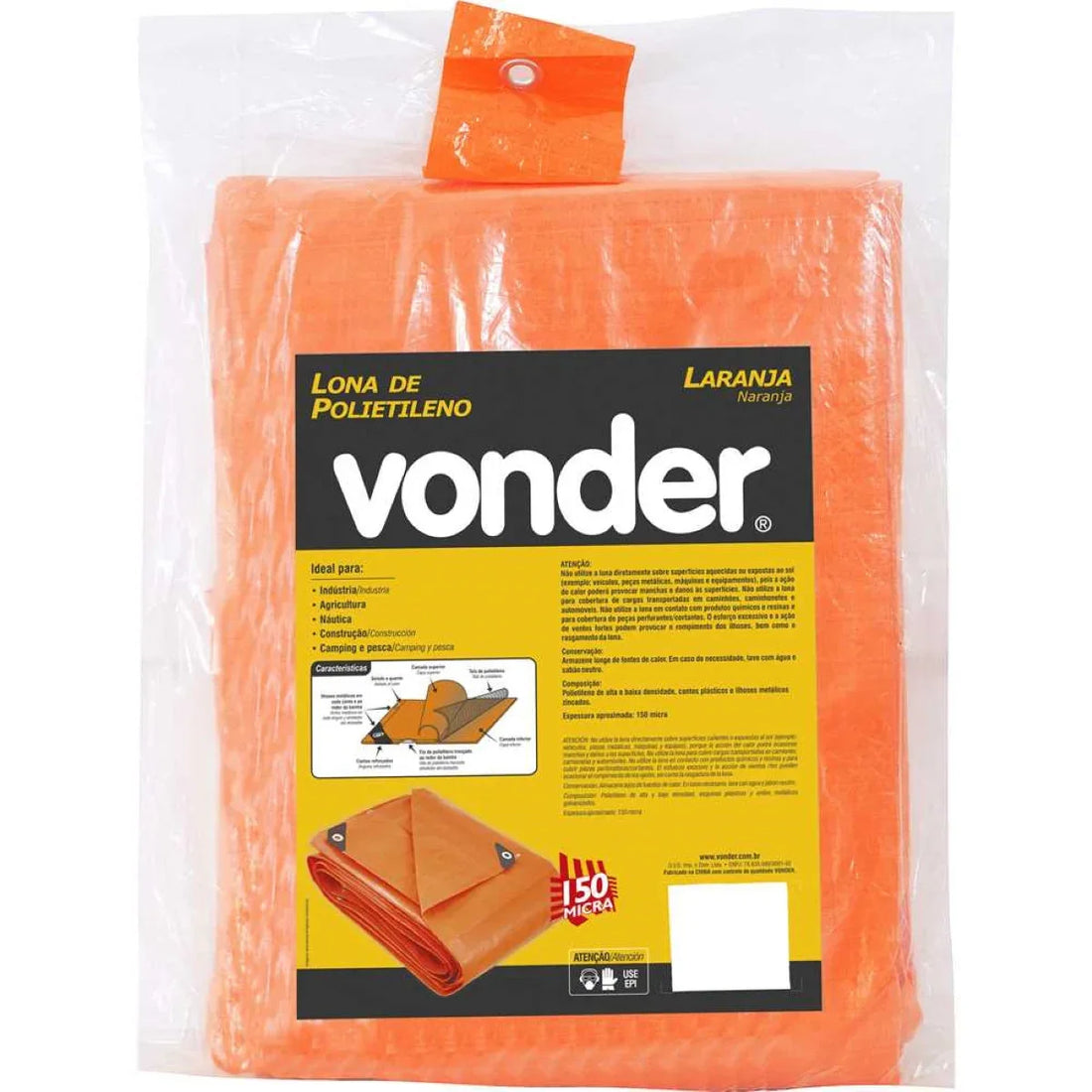 Lona polietileno 5x4m laranja 150 micras média Vonder
