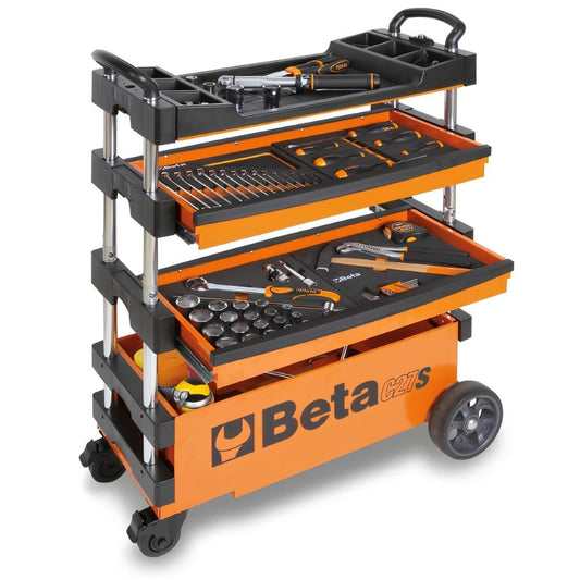 Carrinho de Ferramentas Tipo Trolley Rebatível com 2 Gavetas e 6 Tabuleiros Laranja C27S/O Beta