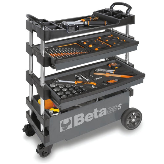 Carrinho de Ferramentas Tipo Trolley Rebatível com 2 Gavetas e 6 Tabuleiros Cinza C27S-G Beta