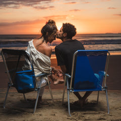 Cadeira de Praia Alta em Alumínio Azul Bel Relax Comfort Suporta Até 120kg