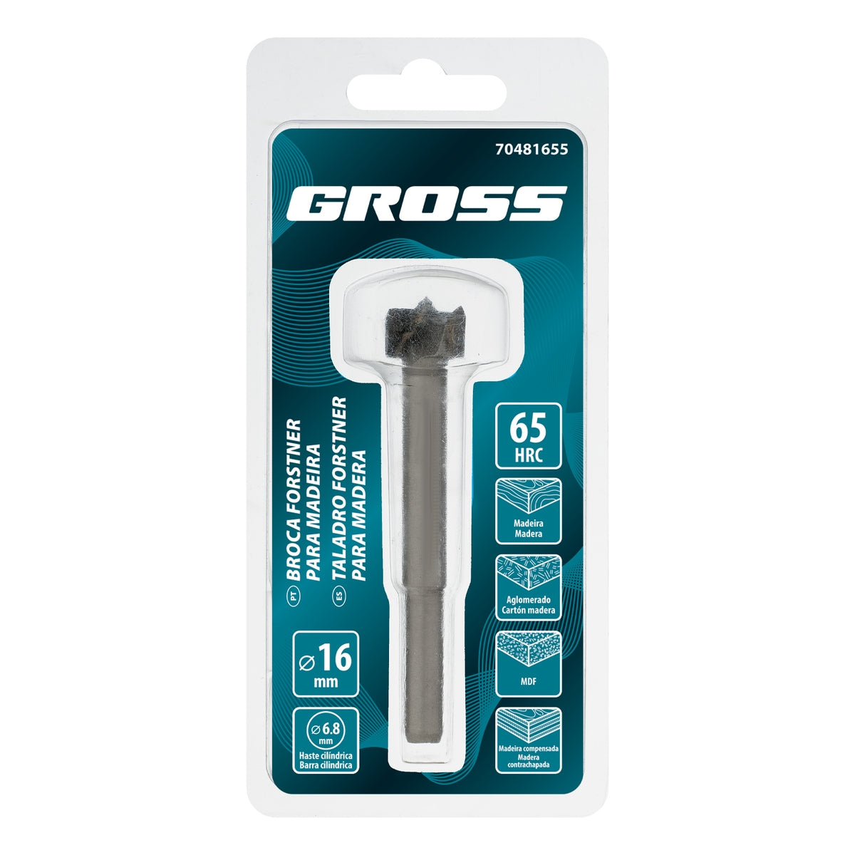 Broca Forstner Para Madeira 16mm Aço 45 VK8 Gross 70481655 Furos Precisos