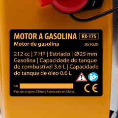 Motor a Gasolina 7HP 212cc Eixo Estriado Horizontal 25mm Denzel RX-17S