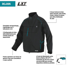 Jaqueta Térmica Aquecida Makita DCJ205ZXL 18V LXT Tam GG Impermeável Ideal para Frio Sem Bateria