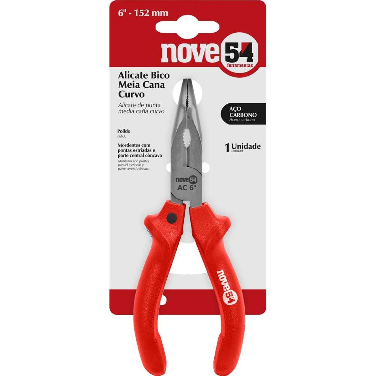 Alicate Bico Meia Cana 6'' Curvo Aço Carbono Polido Nove54