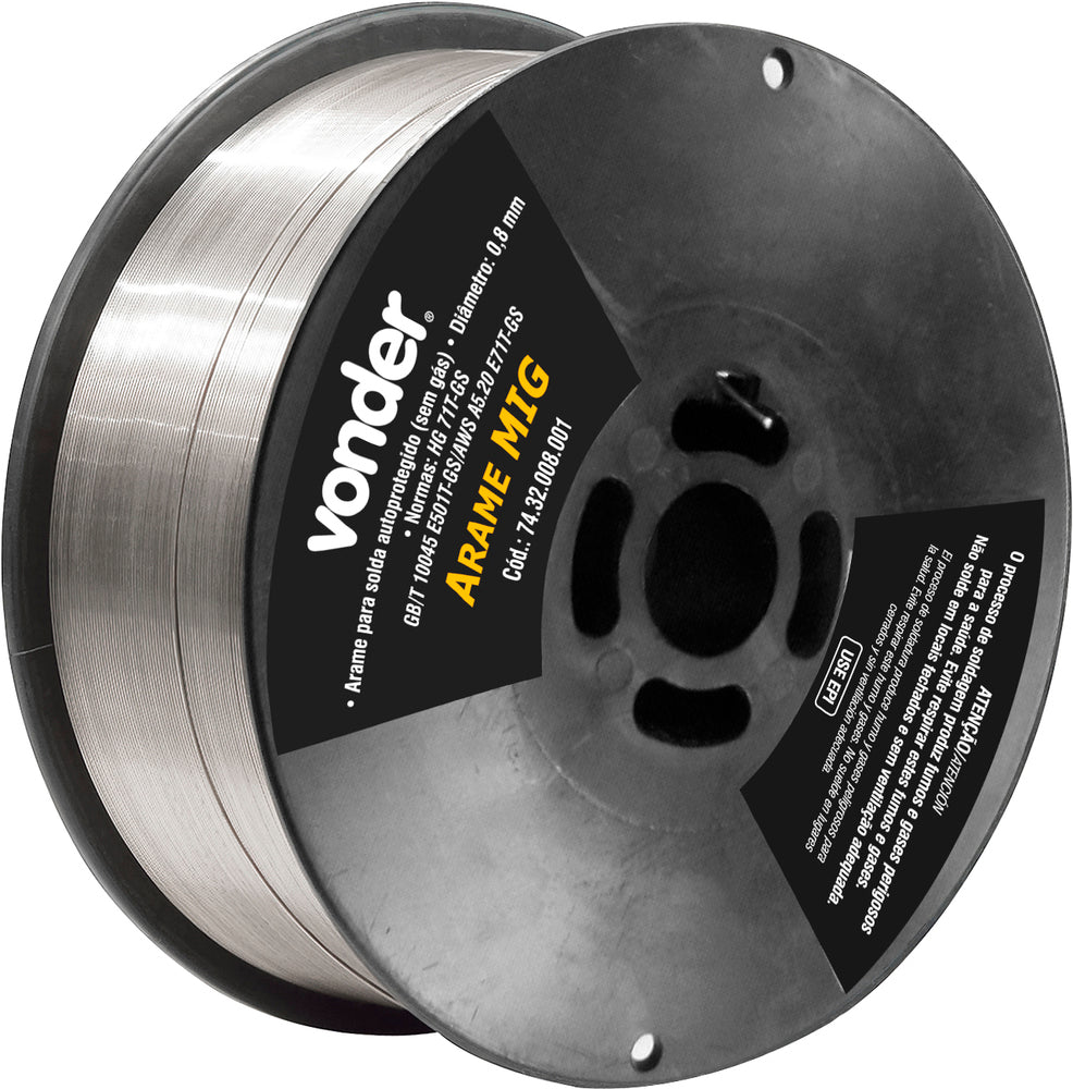 Arame mig 0,8mm 1kg sem gás para mm150 Vonder