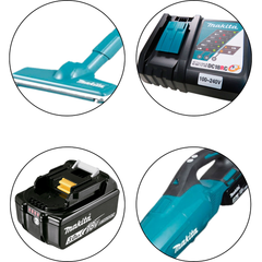 Aspirador de Pó 500ML Sem Fio 18V Com Bateria Carregador Mangueira Bolsa Bicos DCL282FRF Makita