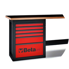 Bancada de Trabalho Endurance Vermelha 6 Gavetas Tampo Madeira Laminada C59A-R Beta