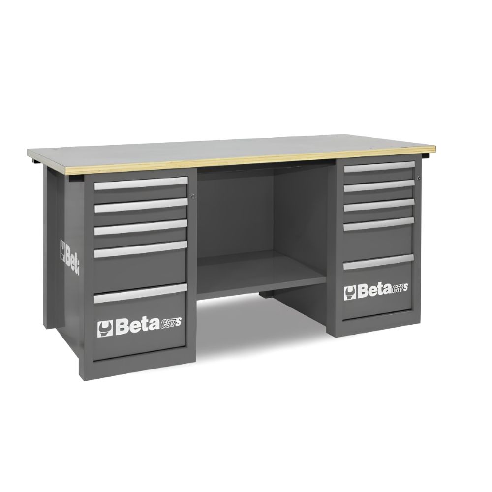 Bancada de Trabalho Madeira Cinza com Gaveteiros Painel de Ferramenta com Fechadura C57S/C-G Beta