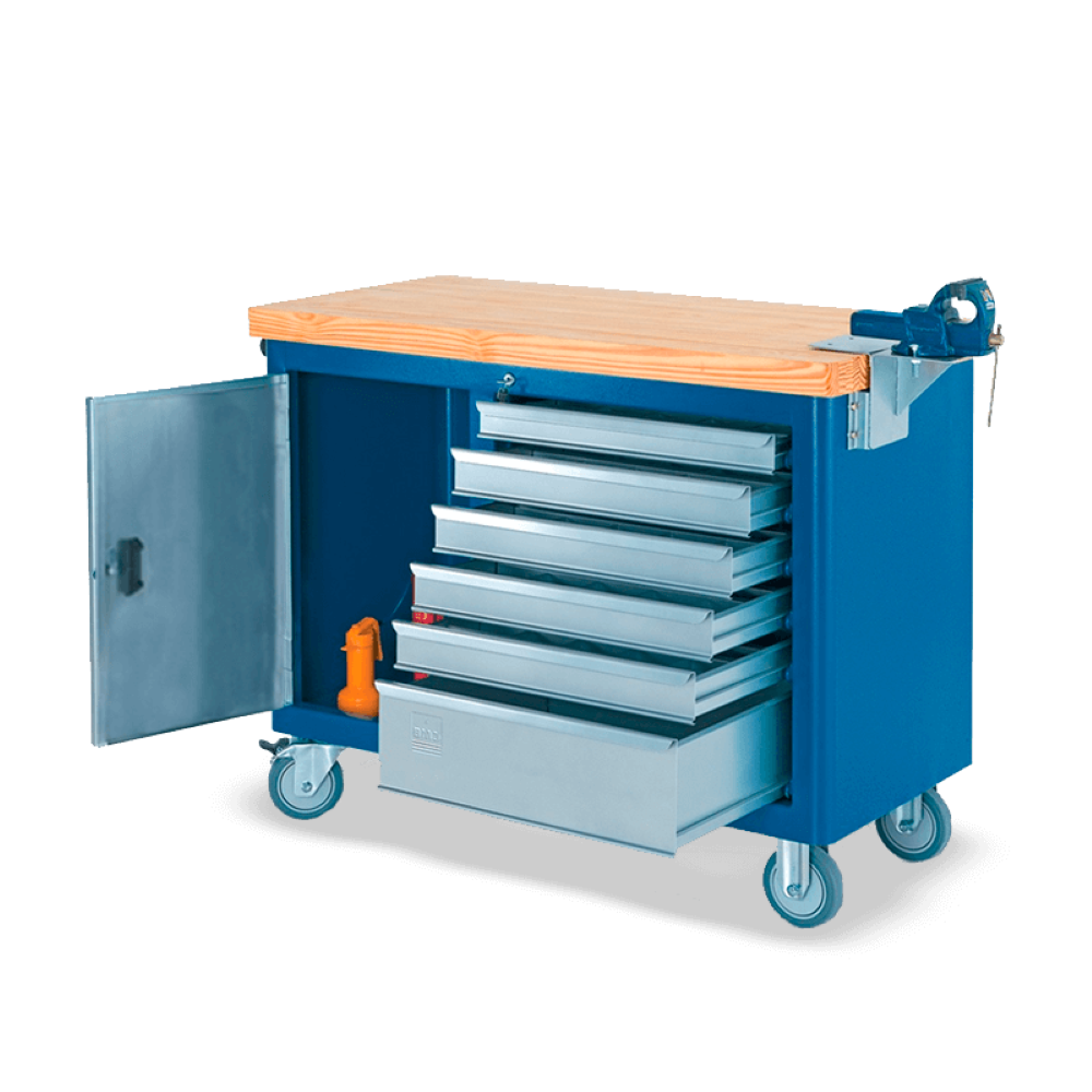Bancada móvel com Tampo de pinus 40mm e Suporte para morsa 500 CMB