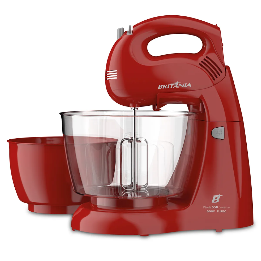 Batedeira Pérola 550 Cristal Duo Turbo VM 500W Britânia Vermelha Com 2 Tigelas 4 Velocidades 220V