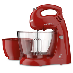 Batedeira Pérola 550 Cristal Duo Turbo VM 500W Britânia Vermelha Com 2 Tigelas 4 Velocidades 220V