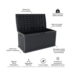 Baú Plástico Rattan Preto 335 Litros