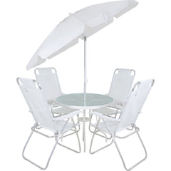Conjunto Noronha Branco com Mesa 4 Cadeiras e Guarda Sol Bel
