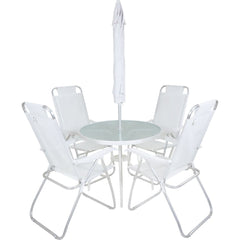Conjunto Noronha Branco com Mesa 4 Cadeiras e Guarda Sol Bel