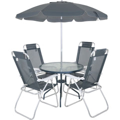 Conjunto Noronha Cinza com Mesa 4 Cadeiras e Guarda Sol Bel