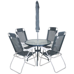 Conjunto Noronha Cinza com Mesa 4 Cadeiras e Guarda Sol Bel