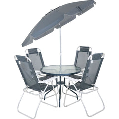 Conjunto Noronha Cinza com Mesa 4 Cadeiras e Guarda Sol Bel