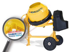 Betoneira 250L Prime Com Motor Monofásico 1Cv 110V 60Hz 4P Roda Plastica Kit Seguranca Menegotti